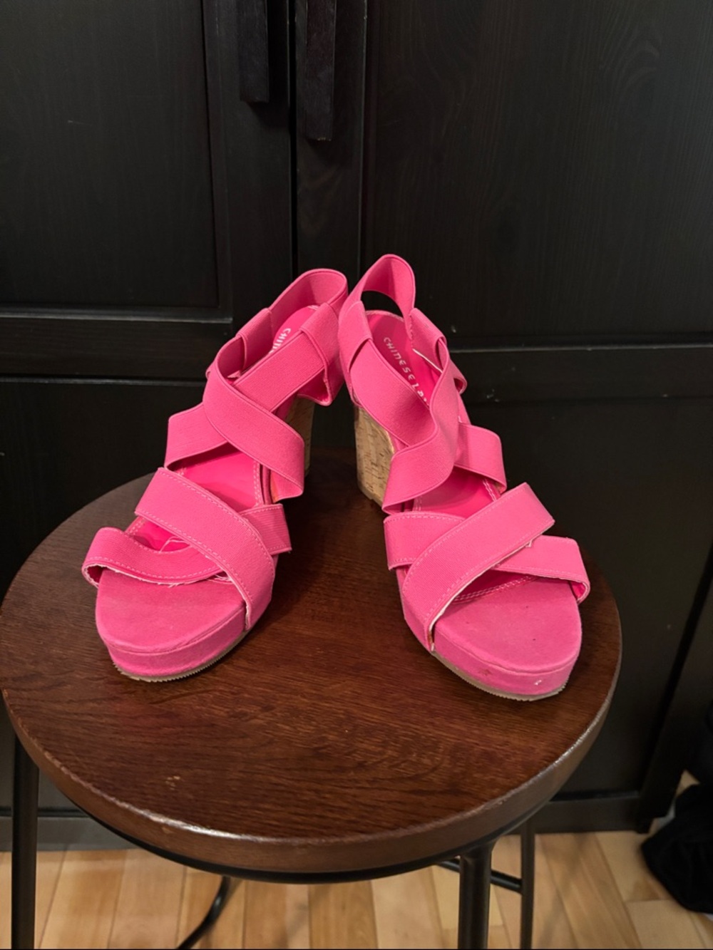 Chinese Laundry Hot Pink Strappy Cork Wedge Sandals